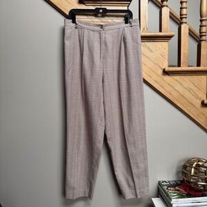 VTG Talbots Petites Plaid High Waisted Pleated‎ Cotton Blend Pants Women Size 14